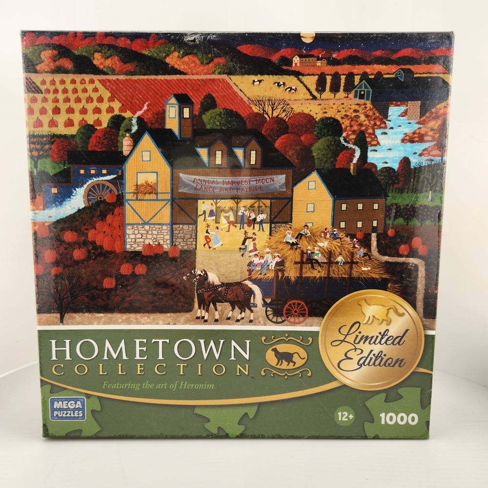 New Sealed Mega Puzzles Hometown Collection "Harvest Moon Dance" Heronim 1000 pc